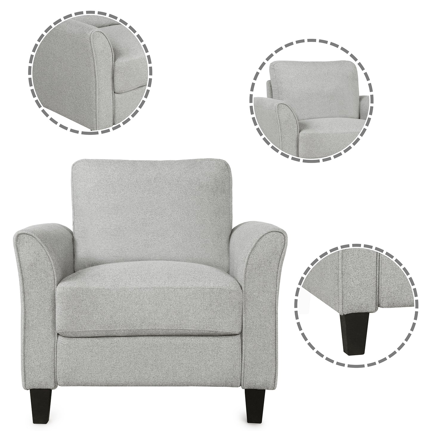 Living Room Furniture Armrest Single Sofa and Loveseat Sofa (Light Gray)