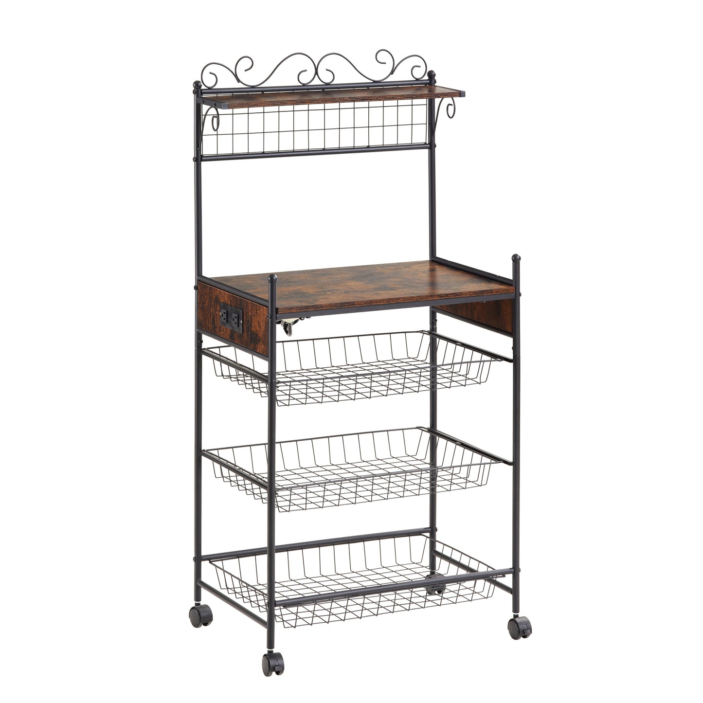 Removable Microwave& Oven Shelf Wire Basket, Kitchen Storage Shelf Rack for Spices, Pots and Pans, Wheels with Anti-skid Locks