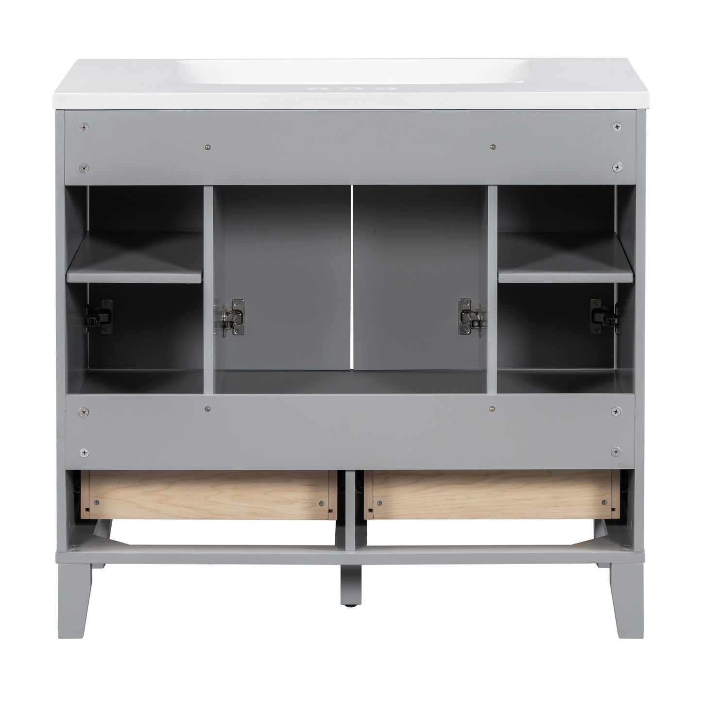 36'' Bathroom Vanity with Resin Sink Combo,Solid Wood Frame Bathroom Storage Cabinet, Freestanding Vanity Set with 4 Soft Closing Doors& 2 Drawers