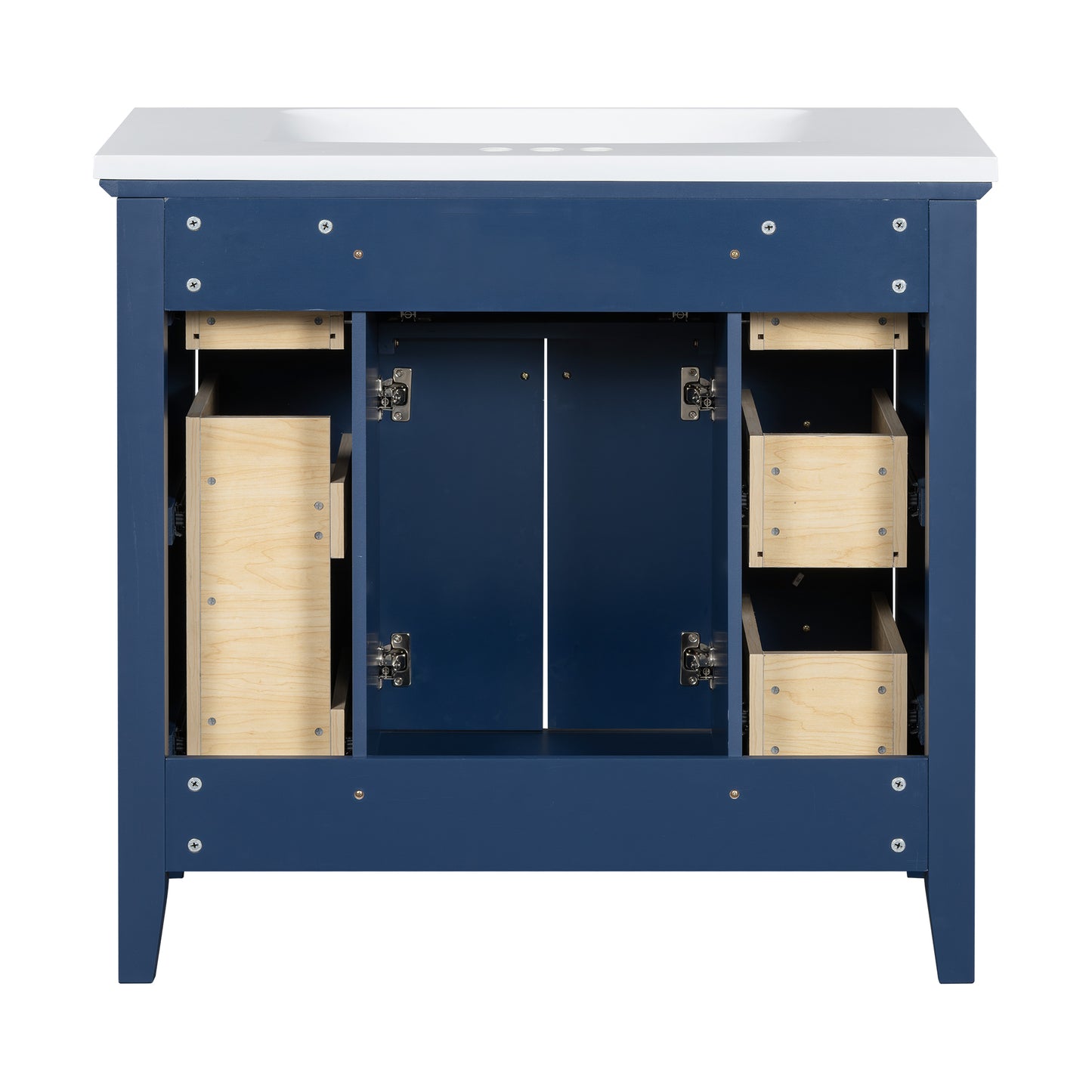 36'' Bathroon Vanity with Resin Sink Combo Set, Modern Freestanding Single Bathroom Cabinet with 6 Drawers & 2 Cabinets, Storage Cabinet for Bathroom, Solid Wood Frame Vanity Set, Blue