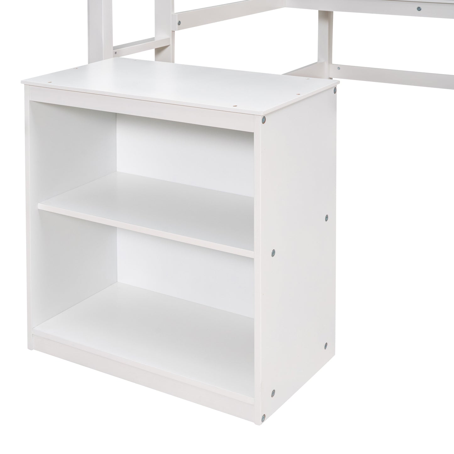 Full size Loft Bed with Desk and Writing Board, Wooden Loft Bed with Desk & 2 Drawers Cabinet- White