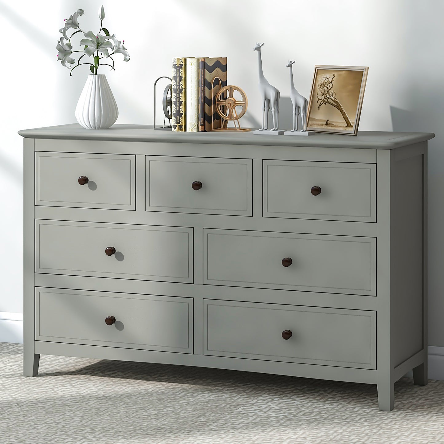 Gray Solid Wood 5 Pieces King Bedroom Sets(bed+nightstand*2+chest+dresser)NEW