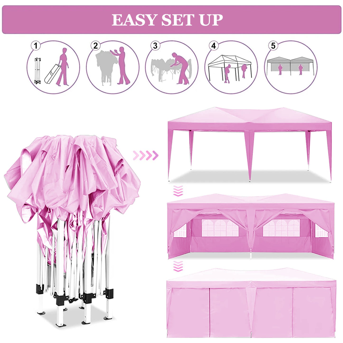 10'x20' EZ Pop Up Canopy Outdoor Portable Party Folding Tent with 6 Removable Sidewalls + Carry Bag + 4pcs Weight Bag (W1205106018)