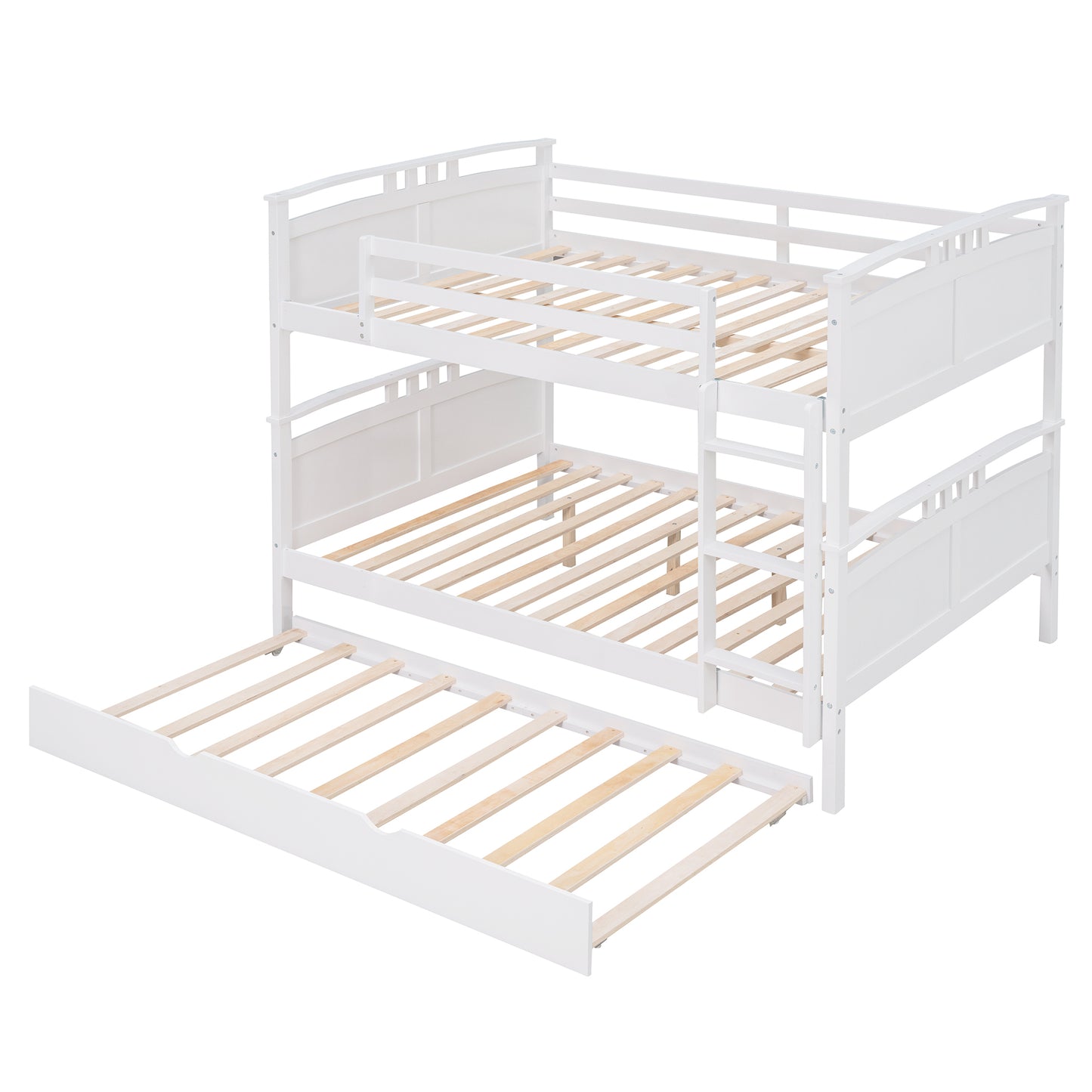 Full-Over-Full Bunk Bed with Twin size Trundle , Separable Bunk Bed for Bedroom - White