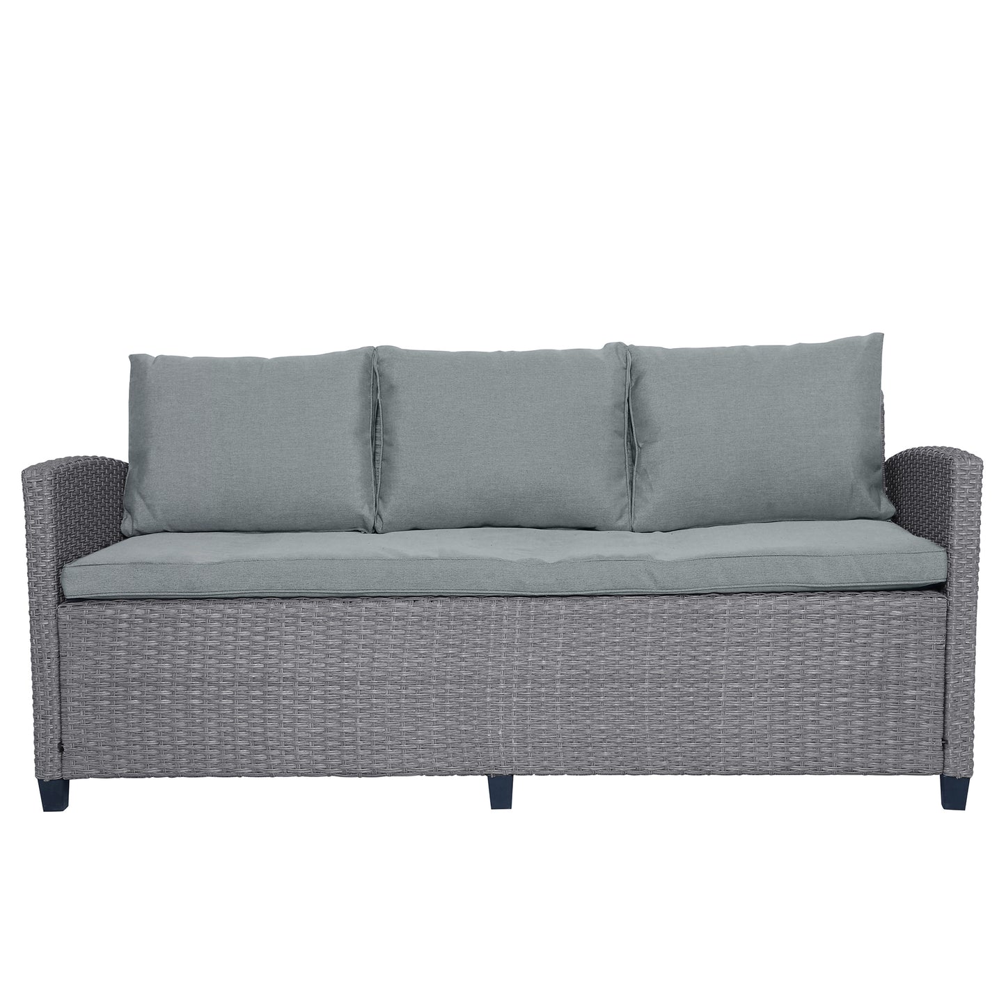 TOPMAX 6-Piece Outdoor Rattan Wicker Set Patio Garden Backyard Sofa, Chair, Stools and Table(Gray Rattan+Gray Cushion)