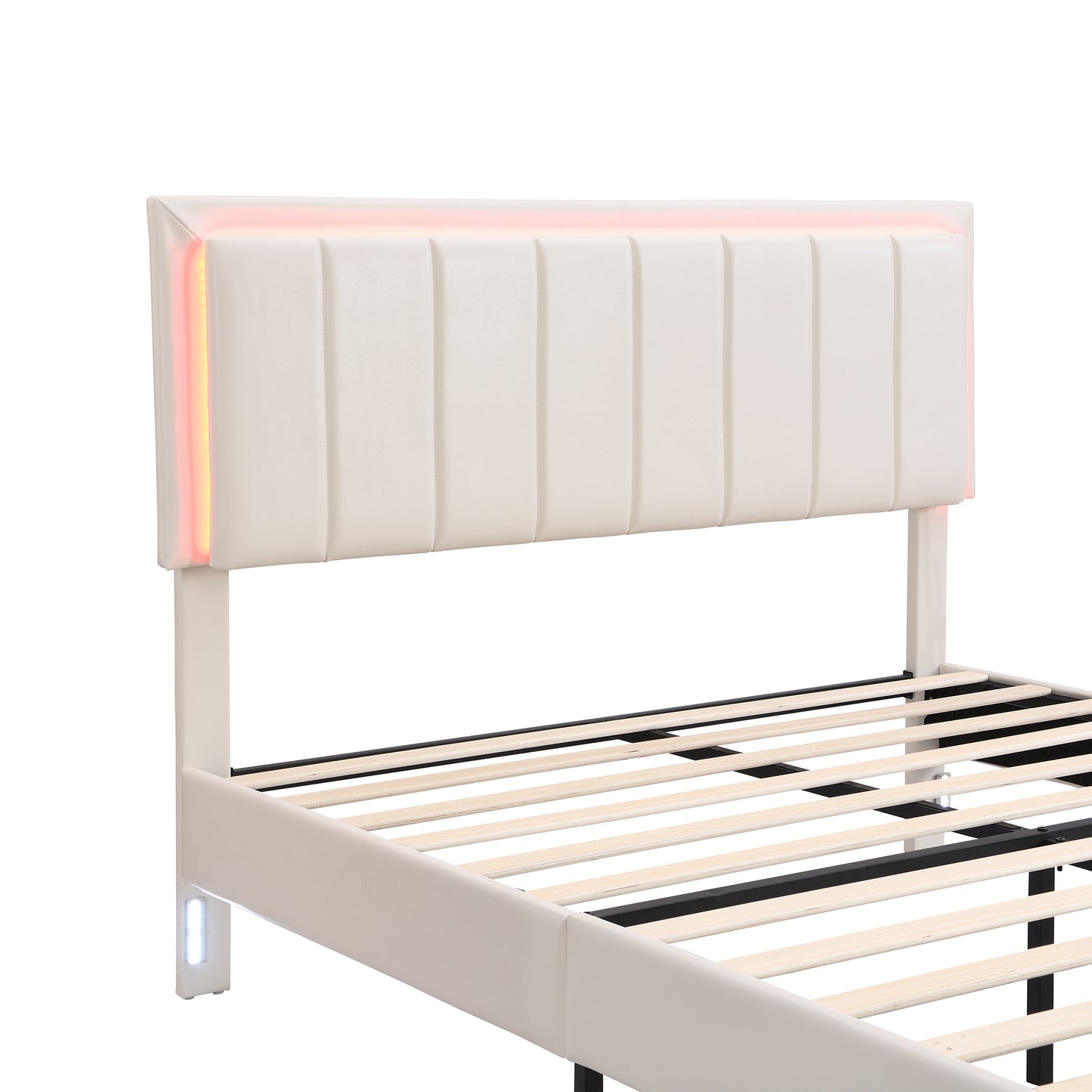 3-Pieces Bedroom Sets,Queen Size Upholstered Bed with LED Lights and Motion Activated Night Lights,Two Nightstands with USB Charging Station and LED lights,White