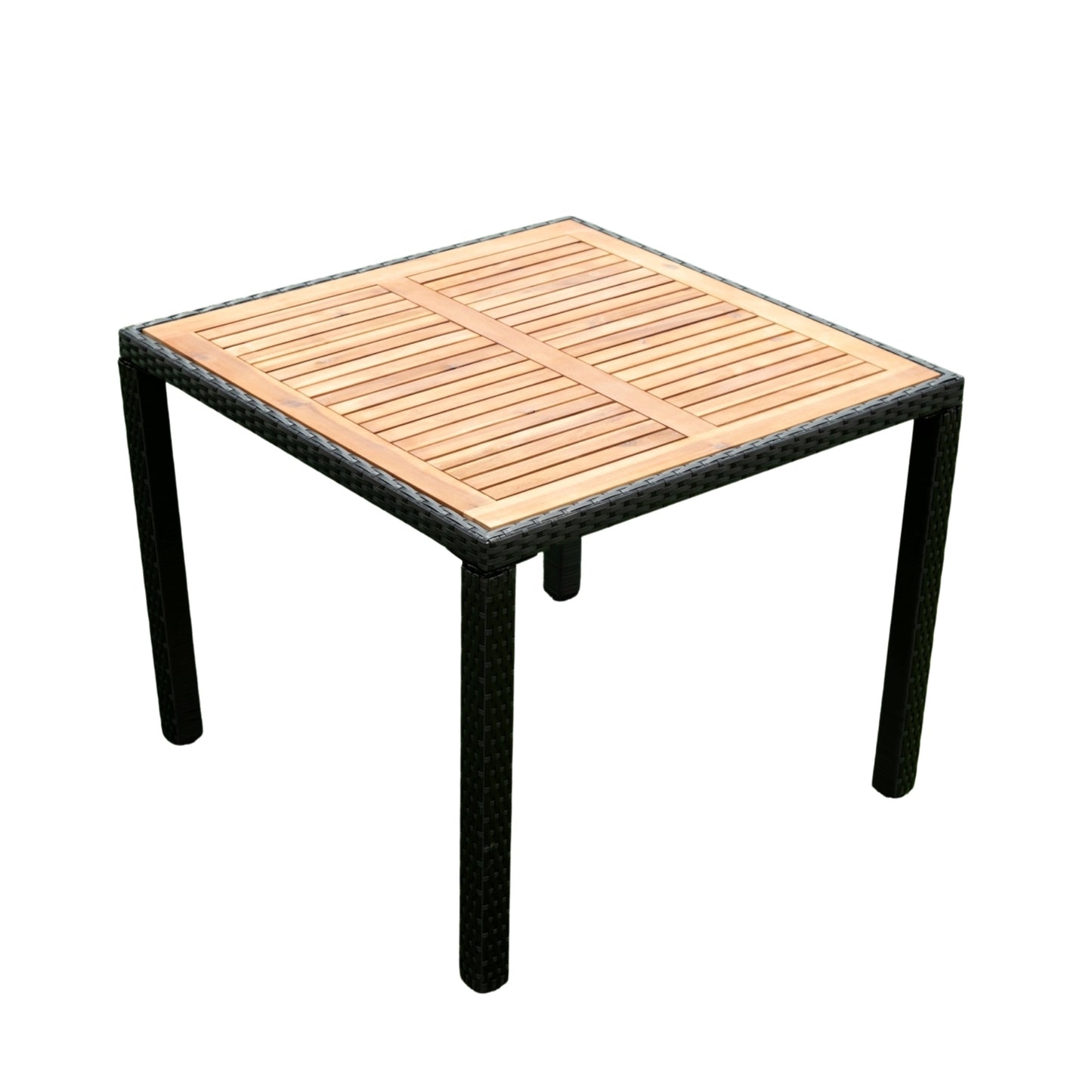EELIFEE 5 piece Outdoor Patio Wicker Dining Set Patio Wicker Furniture Dining Set w/Acacia Wood Top Black Wicker + Creme Cushion