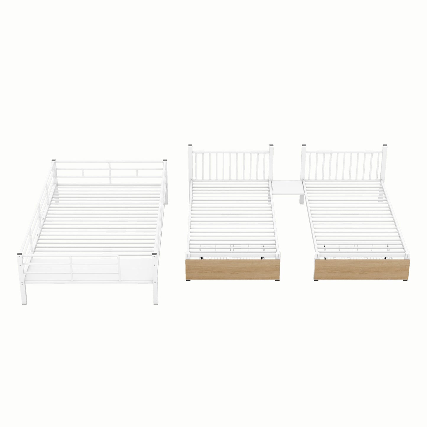 Full over Twin-Twin Triple bunk bed with drawers and staircase, White