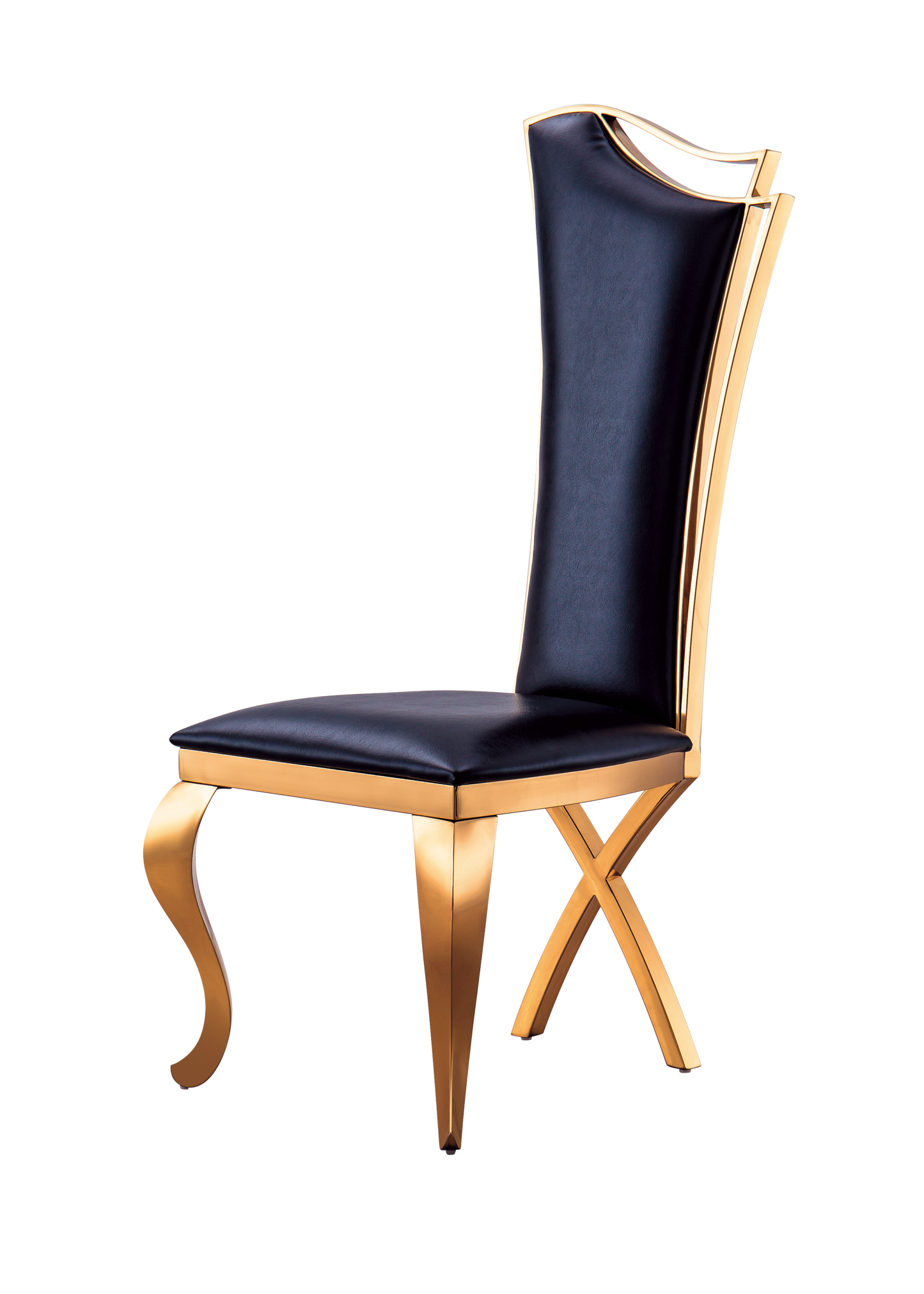 Leatherette Unique Design Backrest Dining Chair with Stainless Steel Legs Set of 2