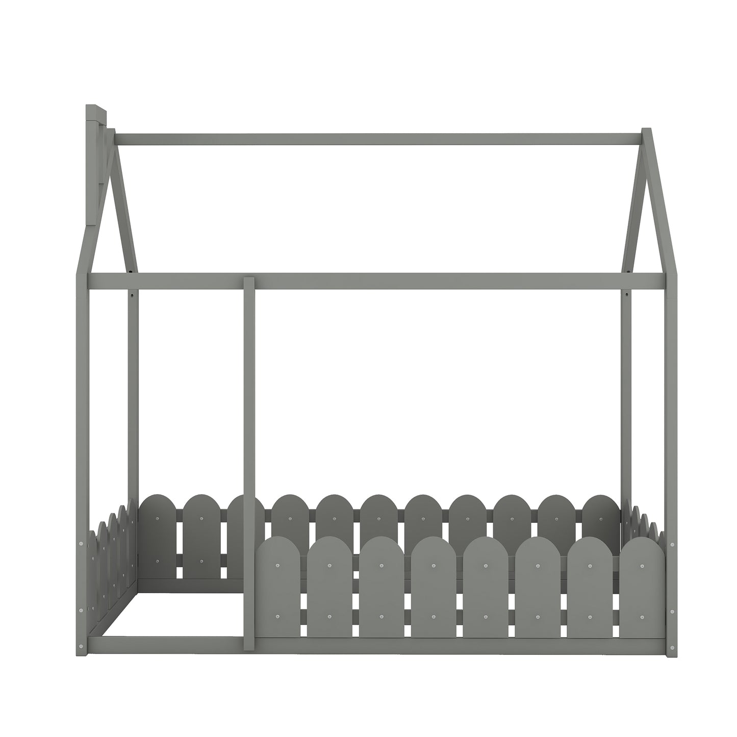 (Slats are not included) Twin Size Wood Bed House Bed Frame with Fence, for Kids, Teens, Girls, Boys (Gray )(OLD SKU :WF194274AAE)