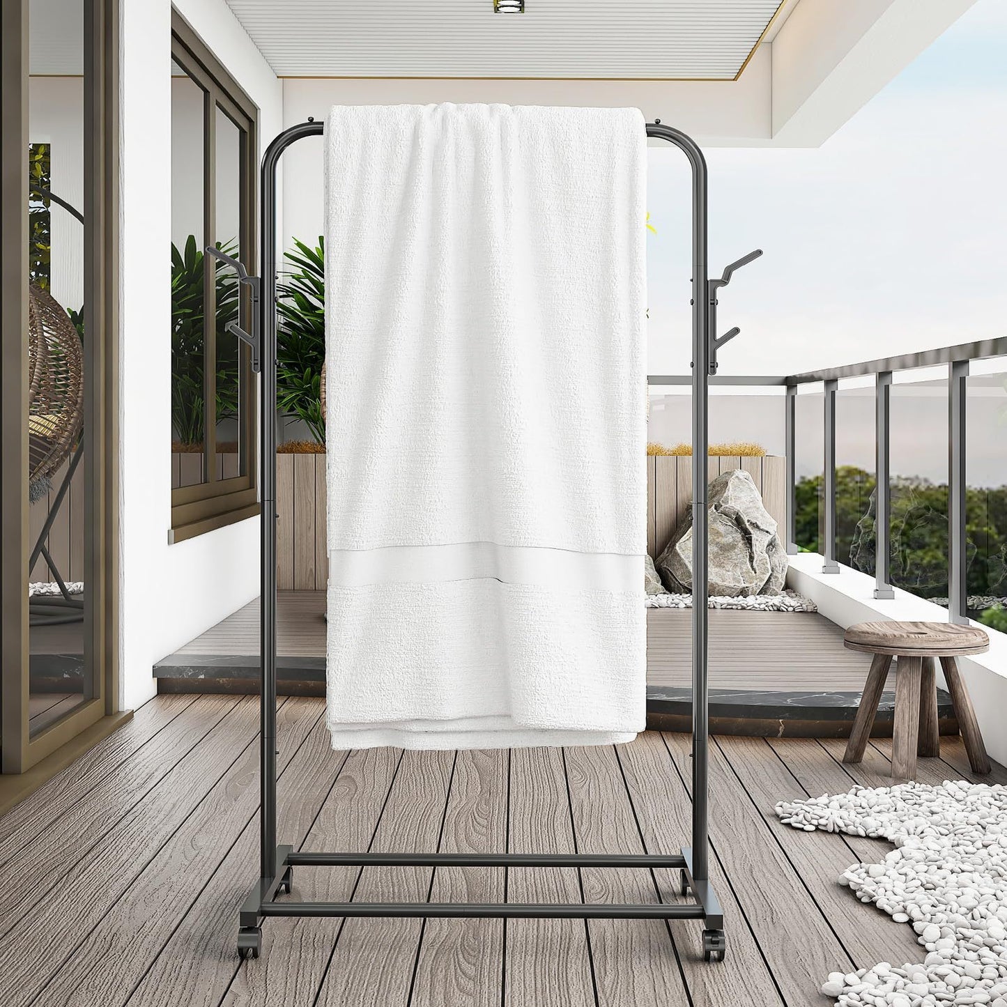 Coat Rack, Freestanding Metal Clothes Rack with Wheels, Standard Organizer for Hanging Clothes, Coats, Skirts, Shirts, Black Freestanding Metal Clothes Rack with Wheels