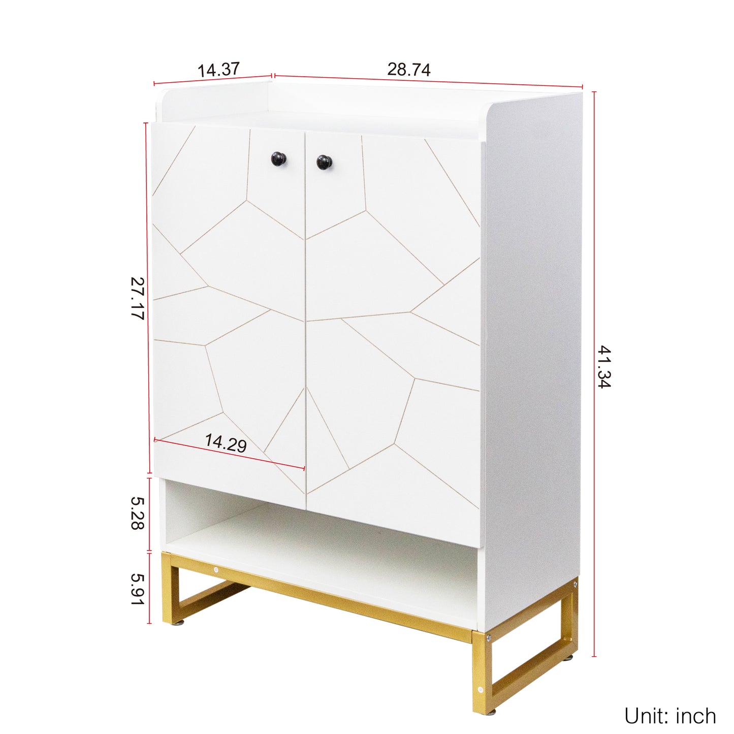 Shoe Cabinet with Doors, White Gold 6-Tiers Shoe Storage Cabinet for Entryway, Modern Free Standing Shoe Cabinet Storage Organizer for Living Room, Bedroom,Closet