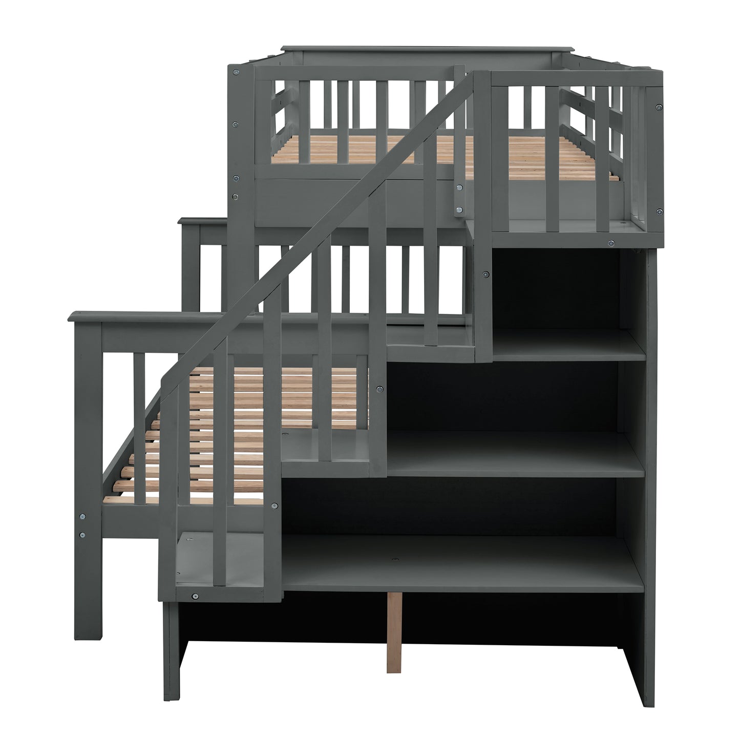 Stairway Twin-Over-Full Bunk Bed with Storage and Guard Rail for Bedroom, Gray color(OLD SKU :LP000019AAE)