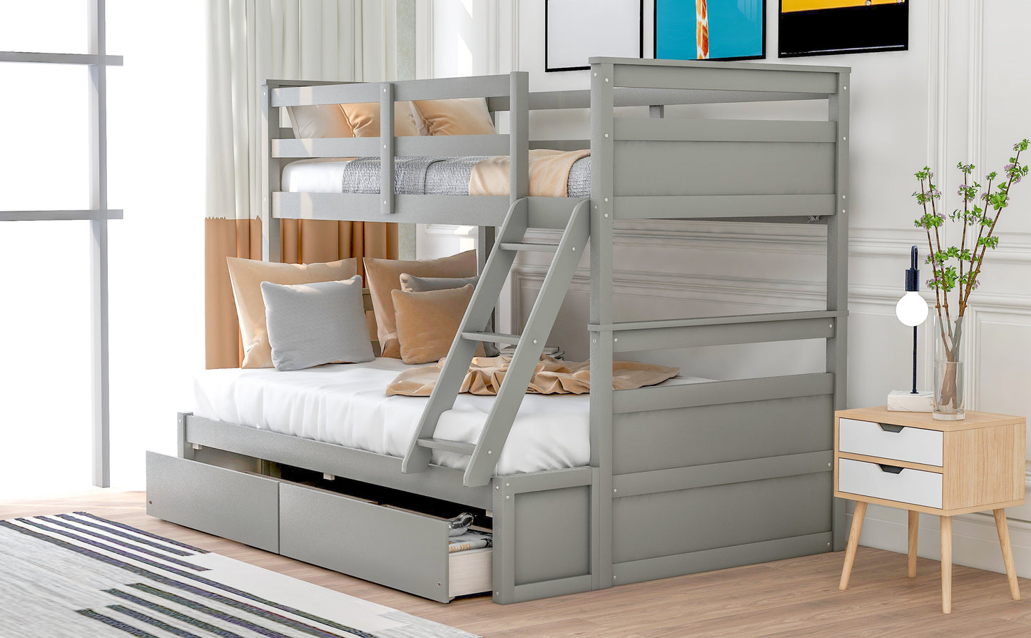 Twin over Full Bunk Bed with Storage - Gray(OLD SKU :LP000022AAE)