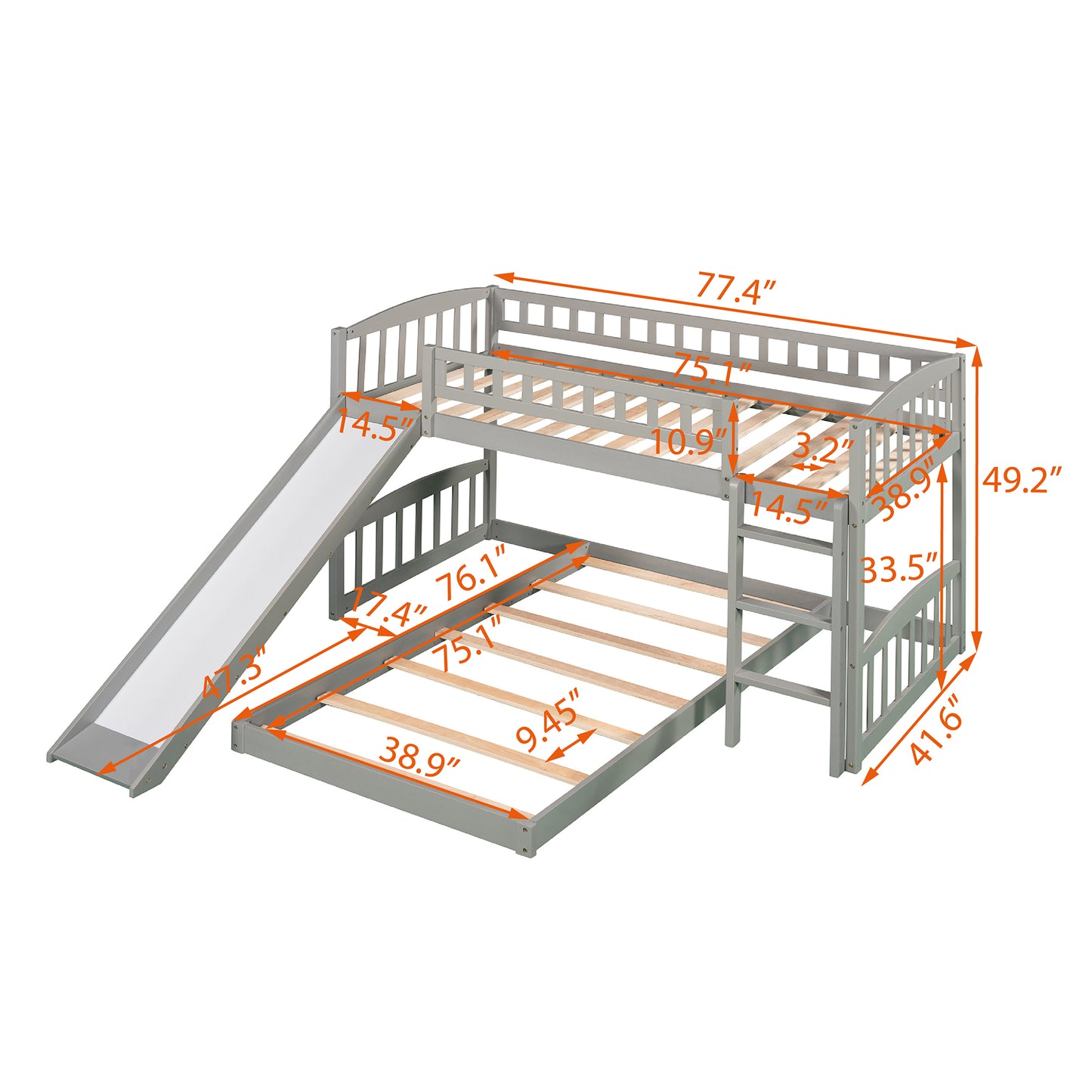 Twin Over Twin Bunk Bed with Slide and Ladder, Gray(OLD SKU :LP000514AAE)