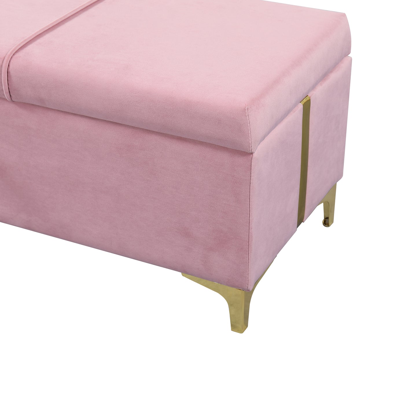 2-Pieces Bedroom Sets,Queen Size Upholstered Platform Bed with Hydraulic Storage System,Storage Ottoman with Metal Legs,Pink