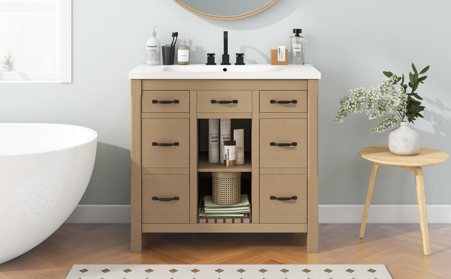 36''Bathroom Vanity with Undermount Sink,Modern Bathroom Storage Cabinet with 2 Drawers and 2 Cabinets,Solid Wood Frame Bathroom Cabinet