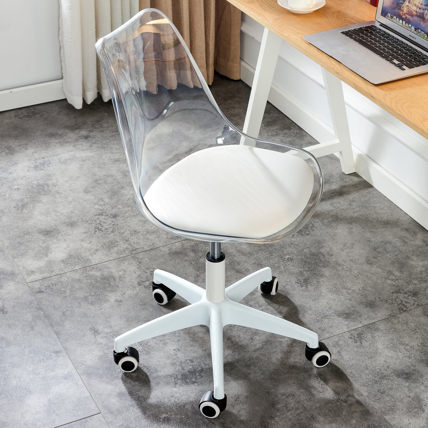 Modern Home Office Desk Chairs, Adjustable 360 °Swivel Chair Engineering Plastic Armless Swivel Computer Chair With Wheels for Living Room, Bed Room Office Hotel Dining Room and Transparent Color