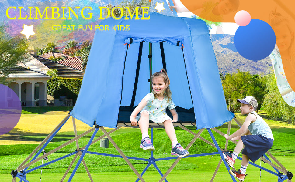 Kids Climbing Dome with Canopy and Playmat - 10 ft Jungle Gym Geometric Playground Dome Climber Play Center, Rust & UV Resistant Steel Supporting 1000 LBS