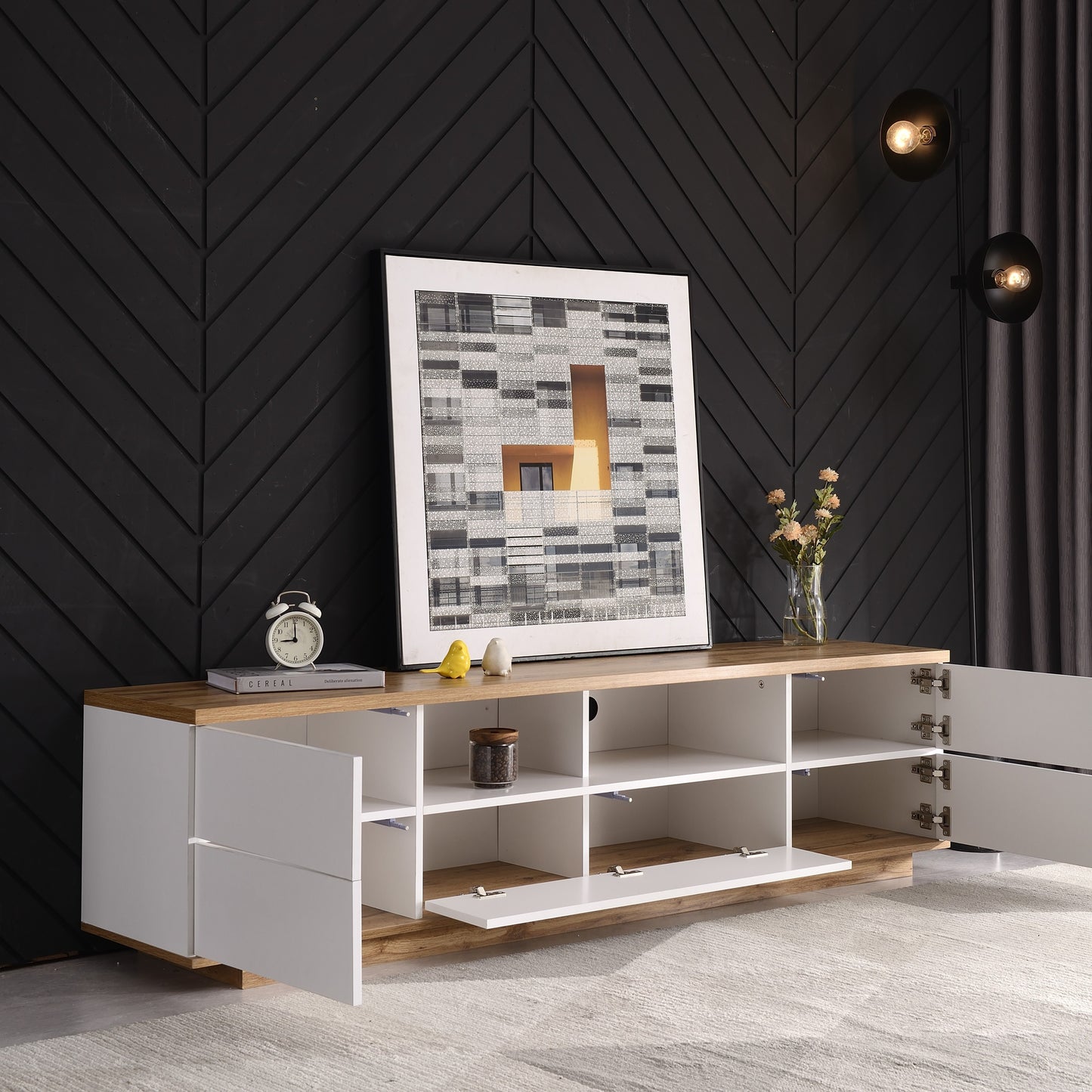 Modern TV stand for TVs up to 80'' , Media Console with Multi-Functional Storage, Entertainment Center with Door Rebound Device, TV cabinet for living room,Bedroom