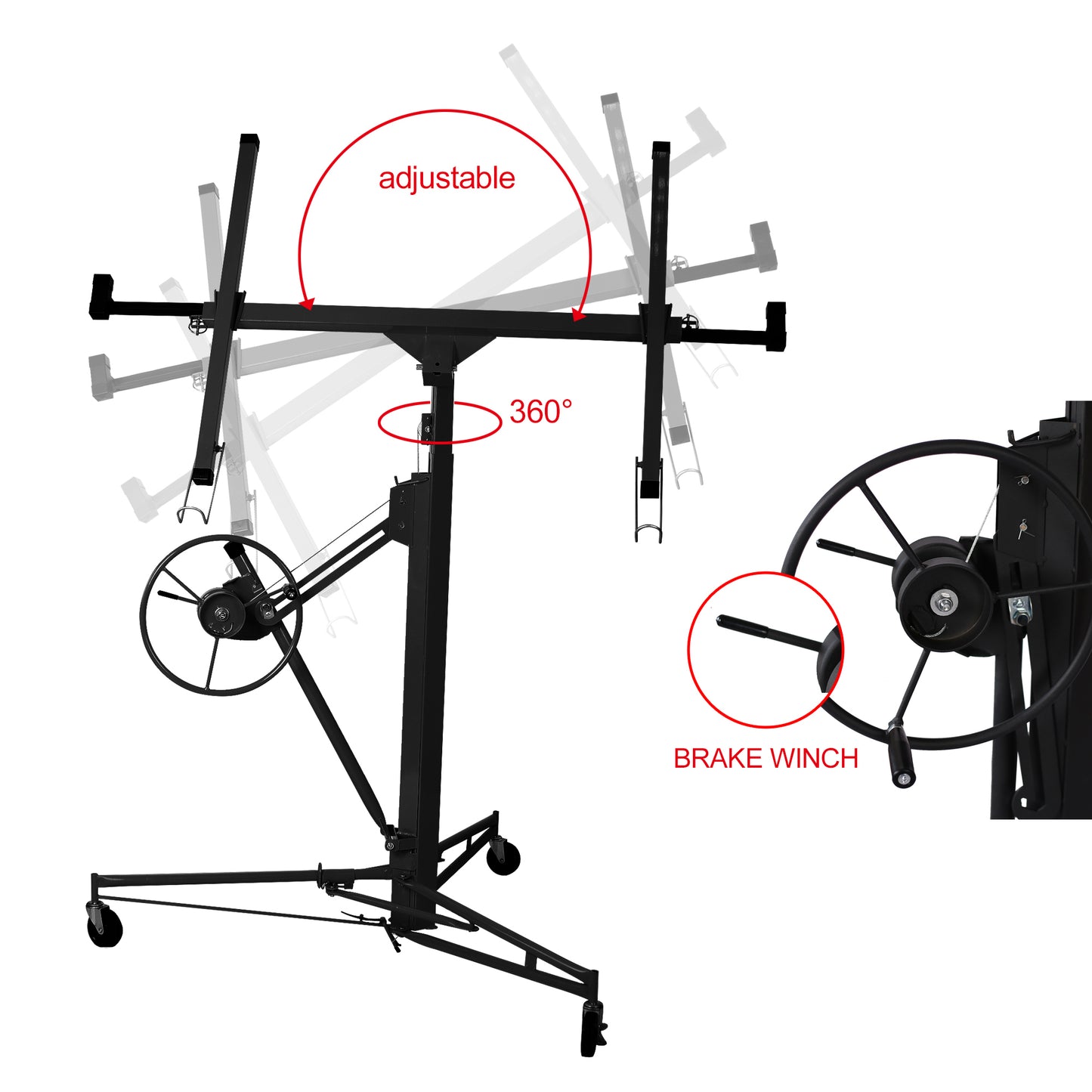 Drywall Lift Panel 11' Lift Drywall Panel Hoist Jack Lifter, black