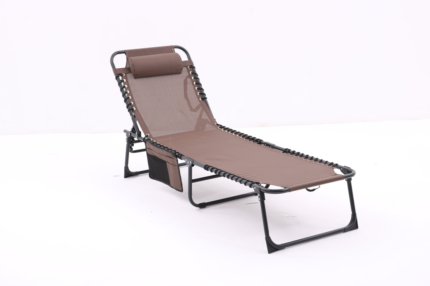 Folding Textilene Waterproof Patio Chaise Lounge Chair,Outdoor Adjustable and Reclining Tanning Chair with Pillow and Side Pocket for Lawn,Beach,Pool,Portable Camping and Sunbathing(2 Pieces,Coffee)