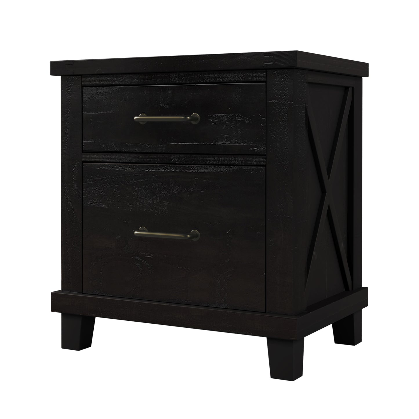 Rustic Farmhouse Style 3 Pieces Bedroom Sets Blackwash Queen Bed with 2 Drawers, Nightstand and Dresser, Coffee