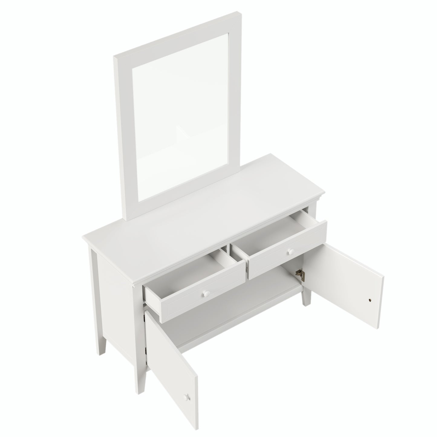 6 Pieces Traditional Concise Style White Bedroom Sets, Nightstand*2+ Chest+ Dresser+ Mirror+ Full Bed