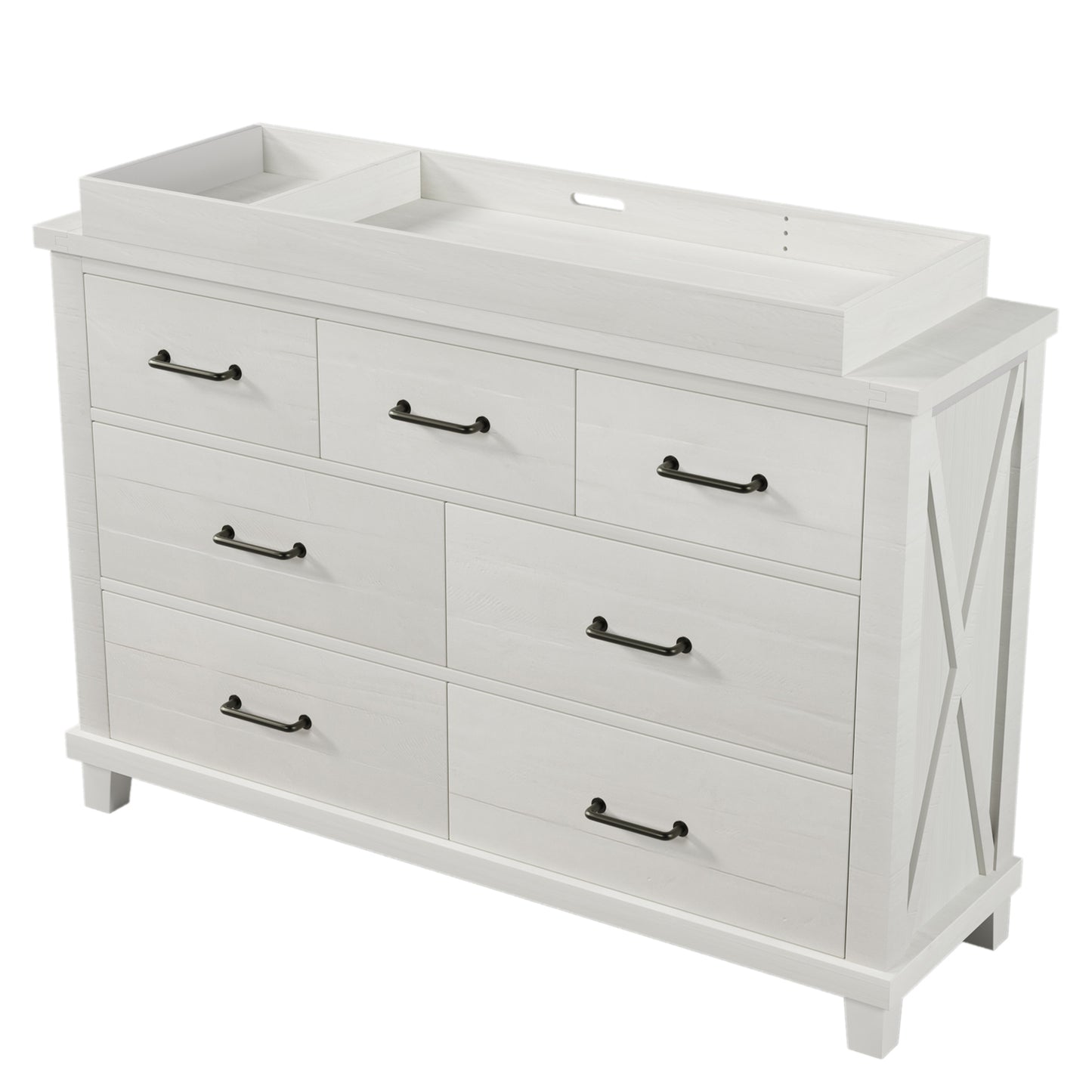 Rustic Farmhouse Style 3 Pieces Nursery Sets Whitewash Baby Crib and Changer Dreeser with Removable Changing Tray Bedroom Sets White