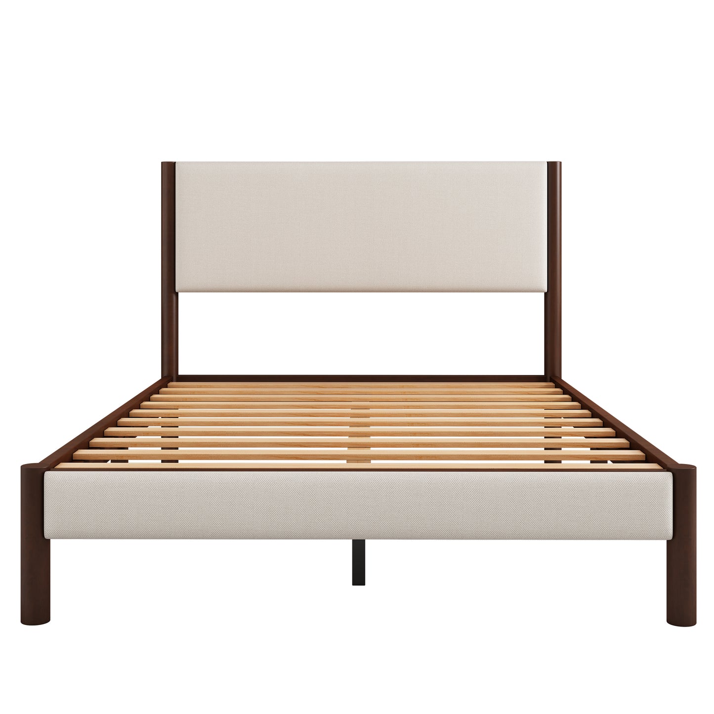 3 Pieces Bedroom Sets Mid Century Modern Upholestery Walnut Wood Frame Queen Platform Bed with Nightstand and Chest