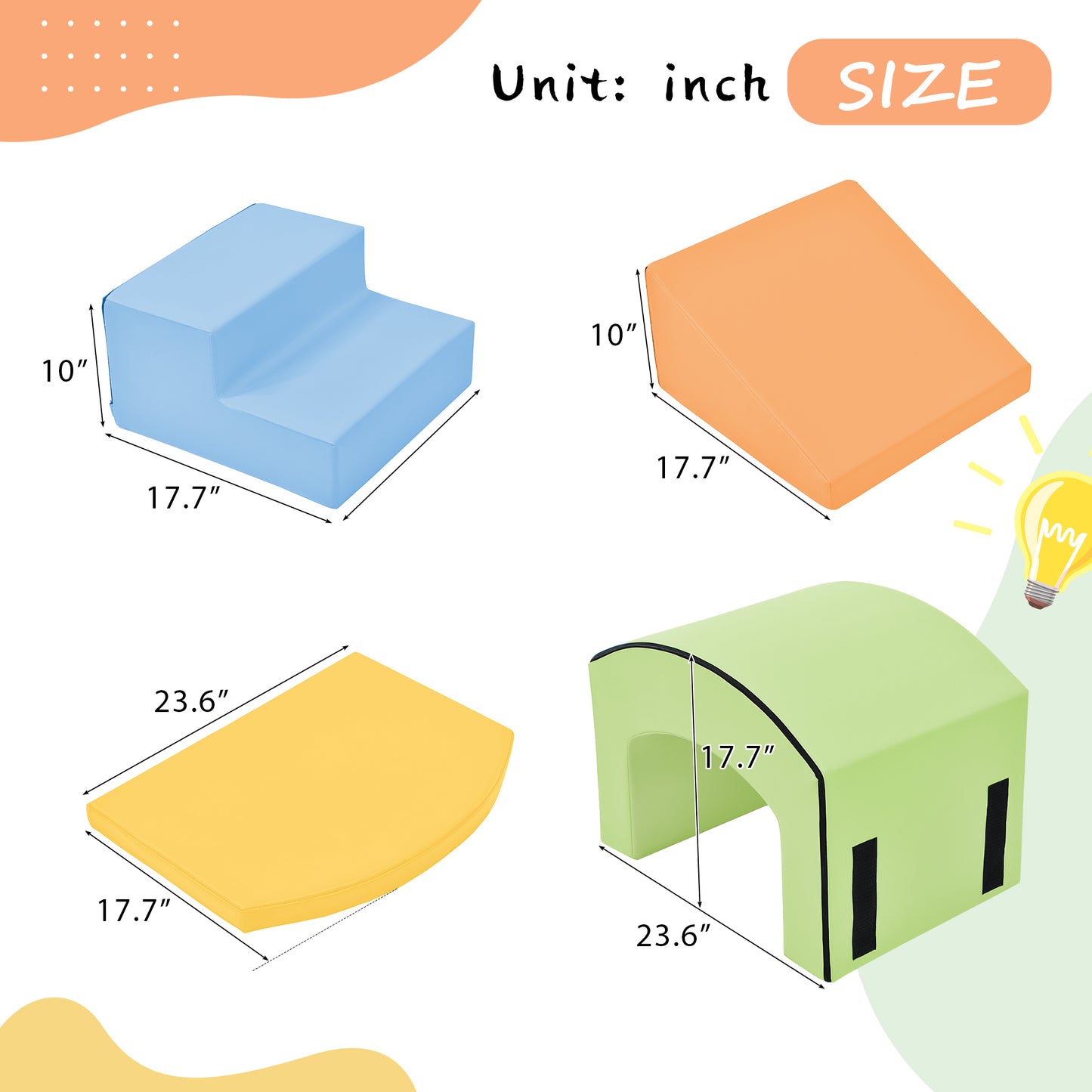 Soft Foam Playset for Toddlers, Safe SoftZone Single-Tunnel Foam Climber for Kids, Lightweight Indoor Active Play Structure with Slide Stairs and Ramp for Beginner Toddler Climb and Crawl