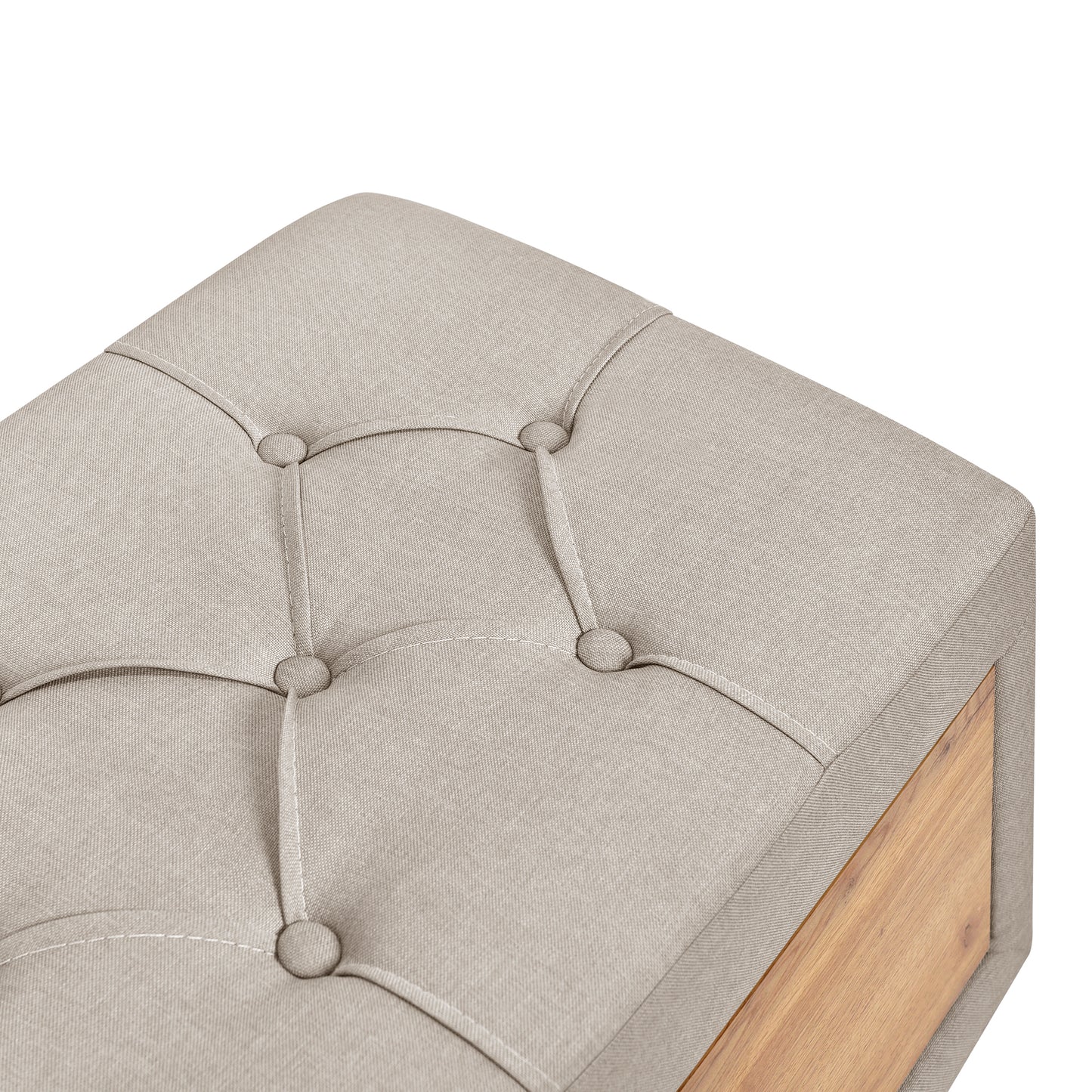 Upholstered Wooden Storage Ottoman Bench with 2 Drawers For Bedroom,Fully Assembled Except Legs and Handles,Padded Seat with Rubber Wood Leg-Beige