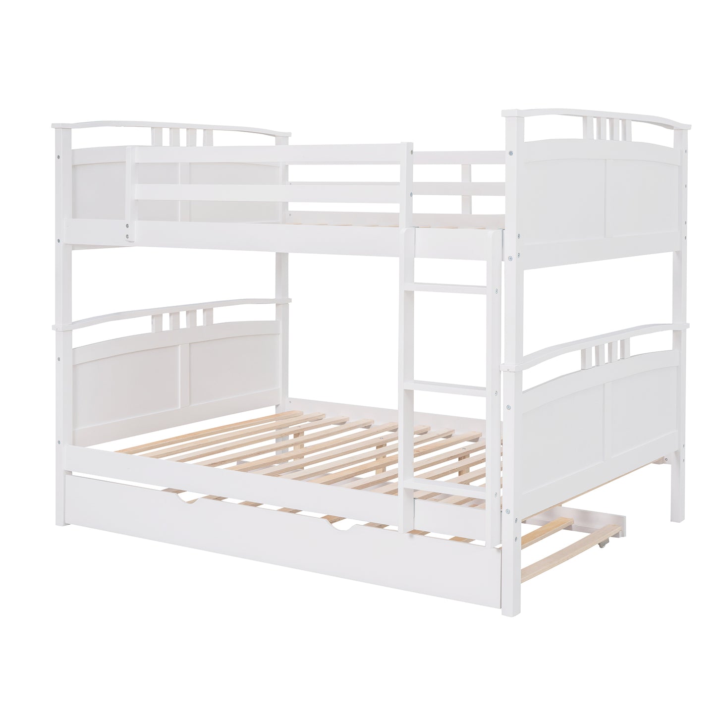 Full-Over-Full Bunk Bed with Twin size Trundle , Separable Bunk Bed for Bedroom - White