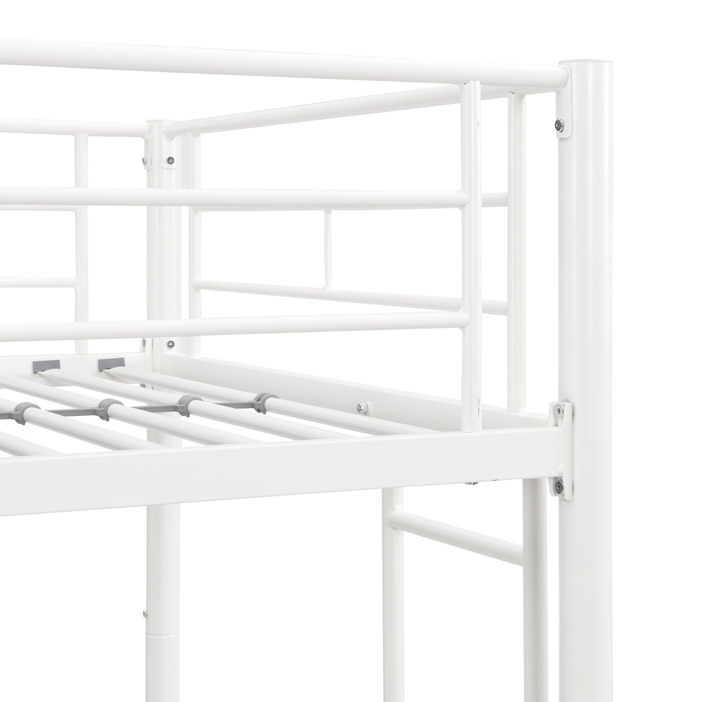Twin Over Twin Metal Bunk Bed,Metal Structure Bedframe with Safety Guardrails and 2 ladders,Convertible Bunkbeds,No Spring Box Required and Space Saving Design,White