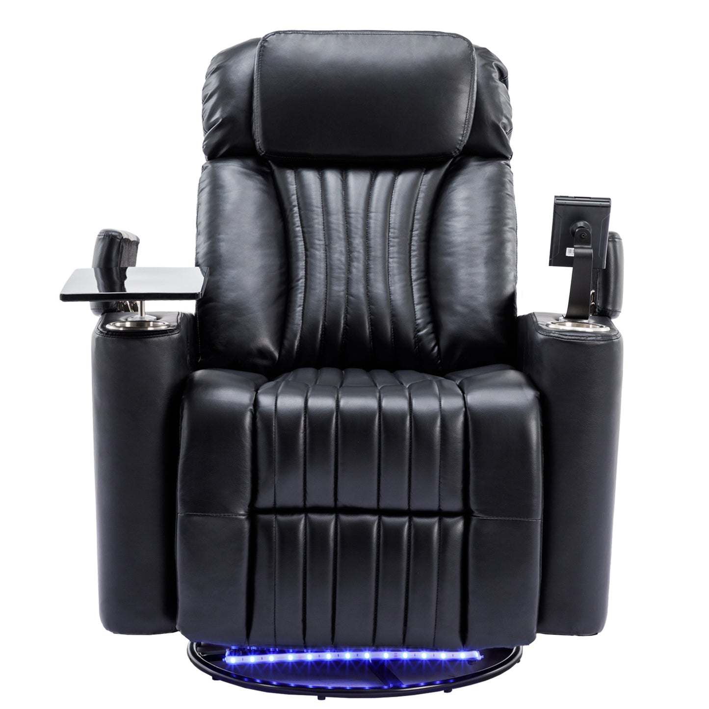 270° Power Swivel Recliner,Home Theater Seating With Hidden Arm Storage and LED Light Strip,Cup Holder,360° Swivel Tray Table,and Cell Phone Holder,Soft Living Room Chair,Black
