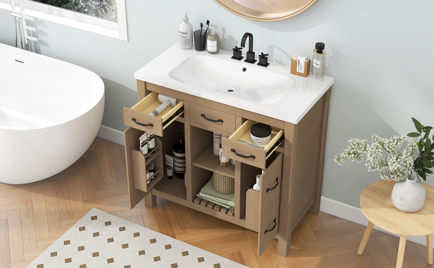 36''Bathroom Vanity with Undermount Sink,Modern Bathroom Storage Cabinet with 2 Drawers and 2 Cabinets,Solid Wood Frame Bathroom Cabinet