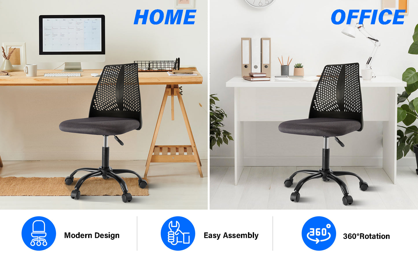 Ergonomic Office and Home Chair with Supportive Cushioning, Black & Gray