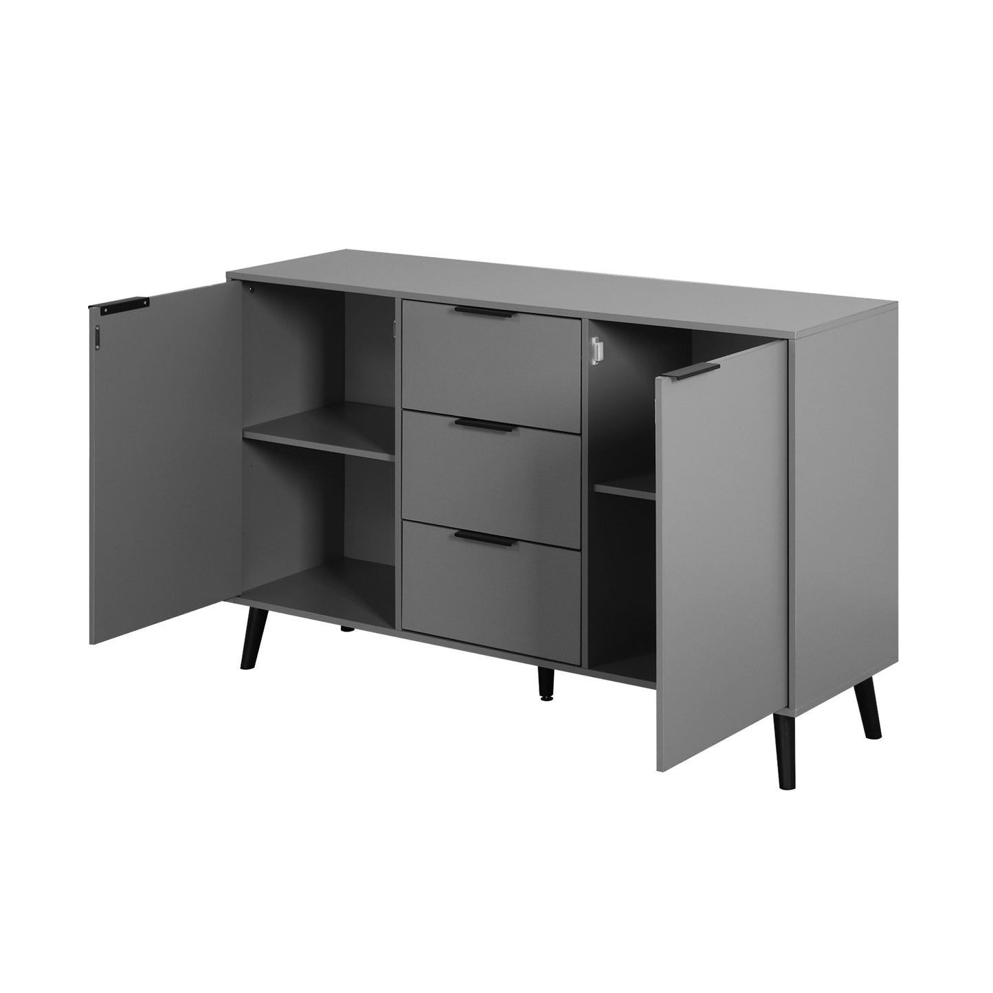 Sideboard Buffet Cabinet with Storage, Wood Coffee Bar Cabinet, 47.2" Kitchen Cabinet with 3 Drawers & 2 Doors, Kitchen Buffet Cabinet Cupboard Gray