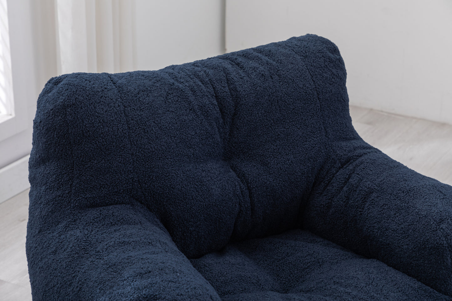 010-Soft Teddy Fabric Tufted Foam Bean Bag Chair With Teddy Fabric Dark Blue