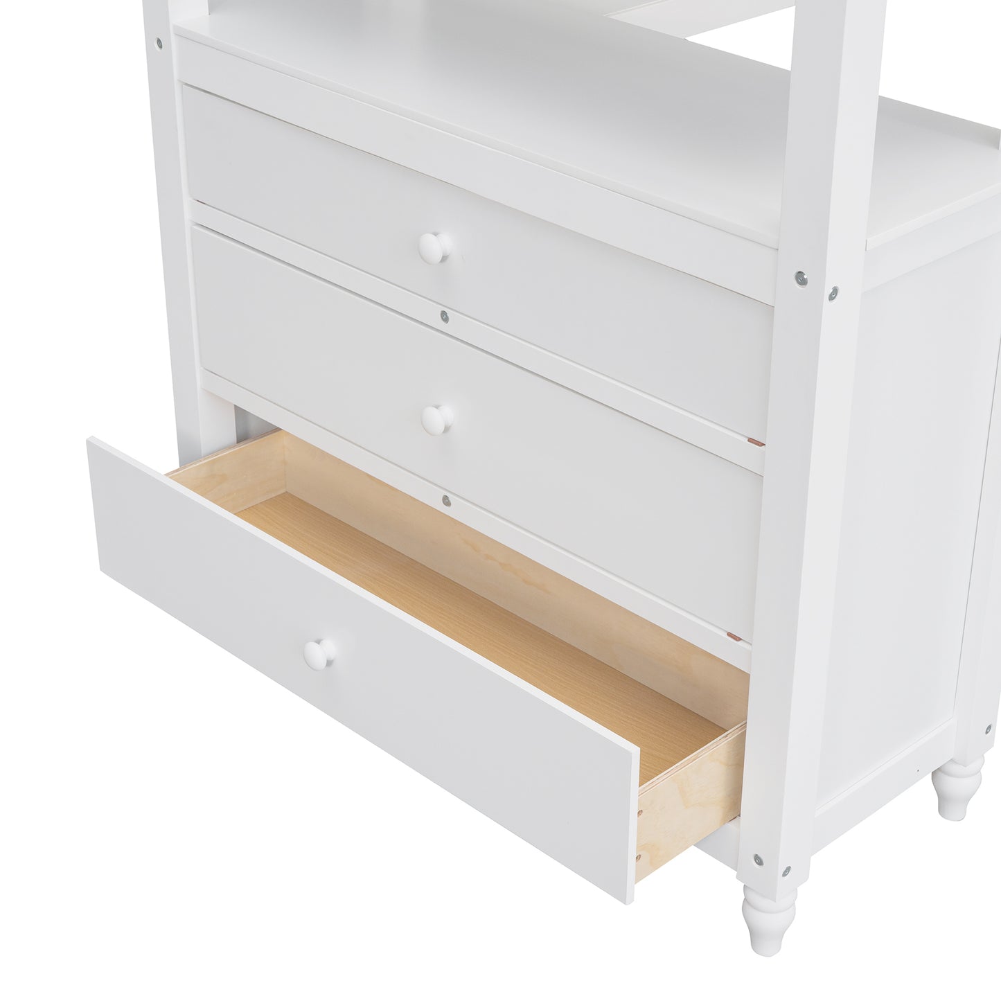 Twin size Loft Bed with Drawers and Desk, Wooden Loft Bed with Shelves - White(OLD SKU: LP000530AAK)