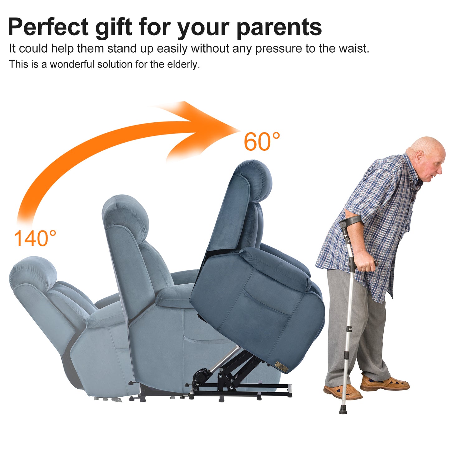 Lift Chair Recliner for Elderly Power Remote Control Recliner Sofa Relax Soft Chair Anti-skid Australia Cashmere Fabric Furniture Living Room (Navy Blue)