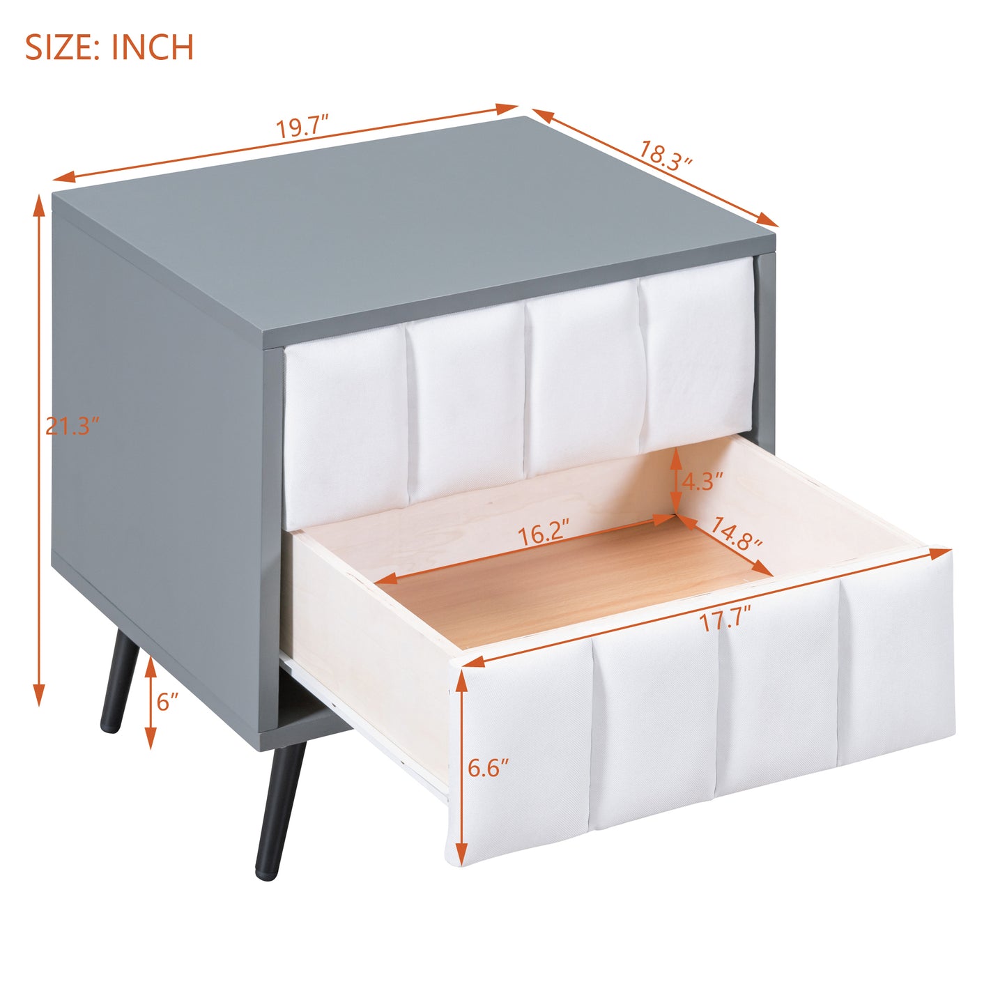3-Pieces Bedroom Sets,Queen Size Wood Platform Bed and Two Nightstands,Storage Platform bed with USB and LED Lights-Gray+White
