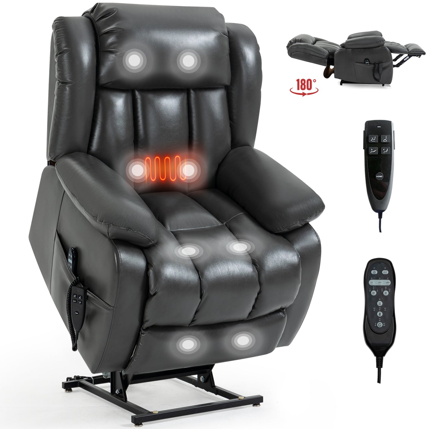 Dual Motor Infinite Position Up to 350 LBS Electric Medium size Grey Power Lift Recliner Chair with 8-Point Vibration Massage and Lumbar Heating