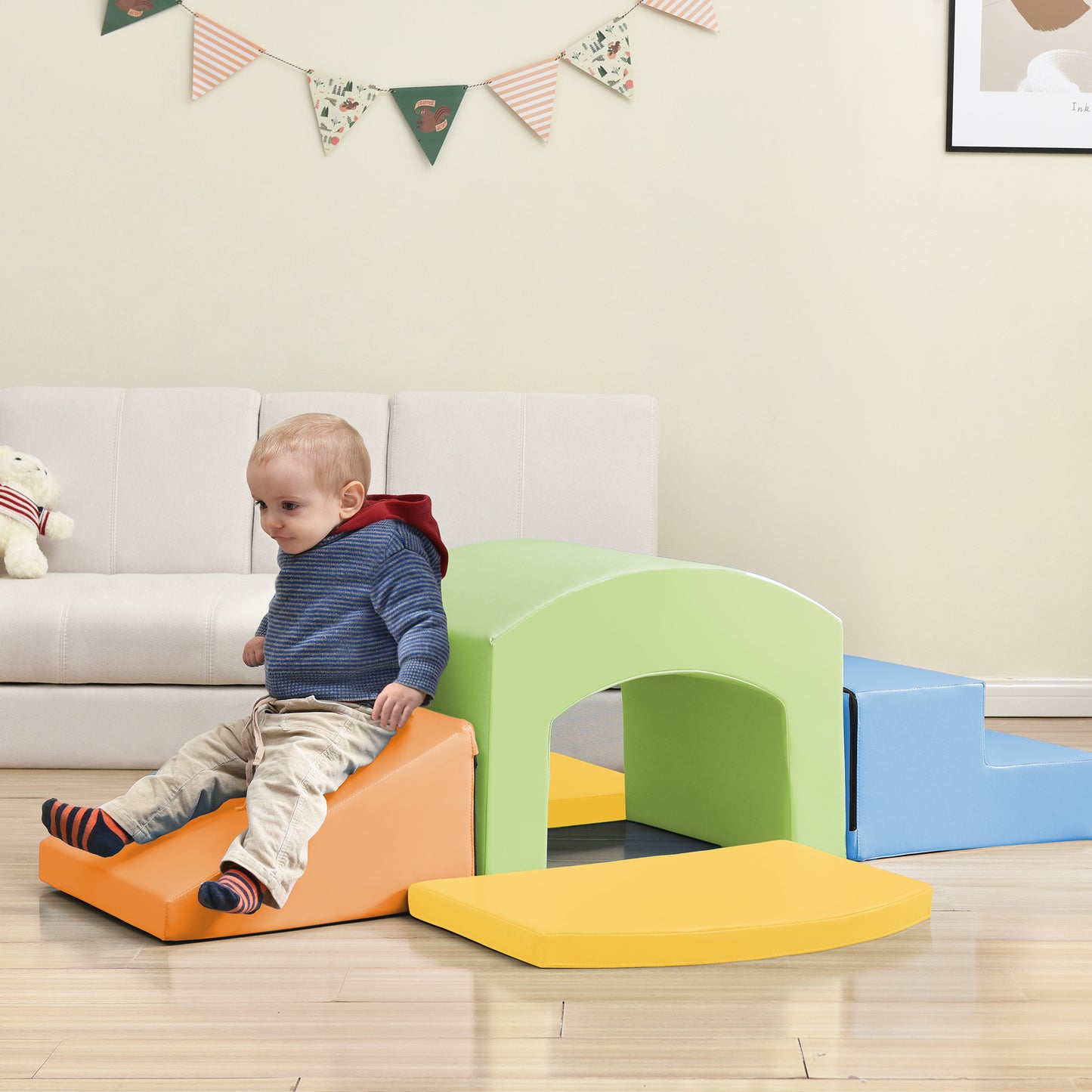 Soft Foam Playset for Toddlers, Safe SoftZone Single-Tunnel Foam Climber for Kids, Lightweight Indoor Active Play Structure with Slide Stairs and Ramp for Beginner Toddler Climb and Crawl