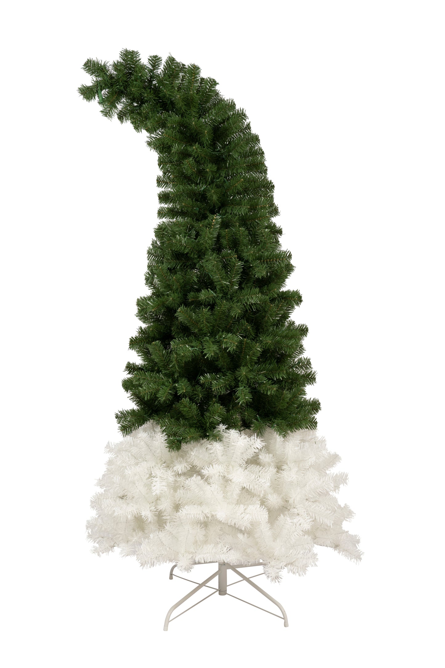 6FT Hinged Fir Artificial Fir Bent Top Christmas Tree, Xmas Tree Bendable Santa Hat Style Christmas Tree Holiday Decoration, 1250 Lush Branch Tips, 300 LED Lights X-mas