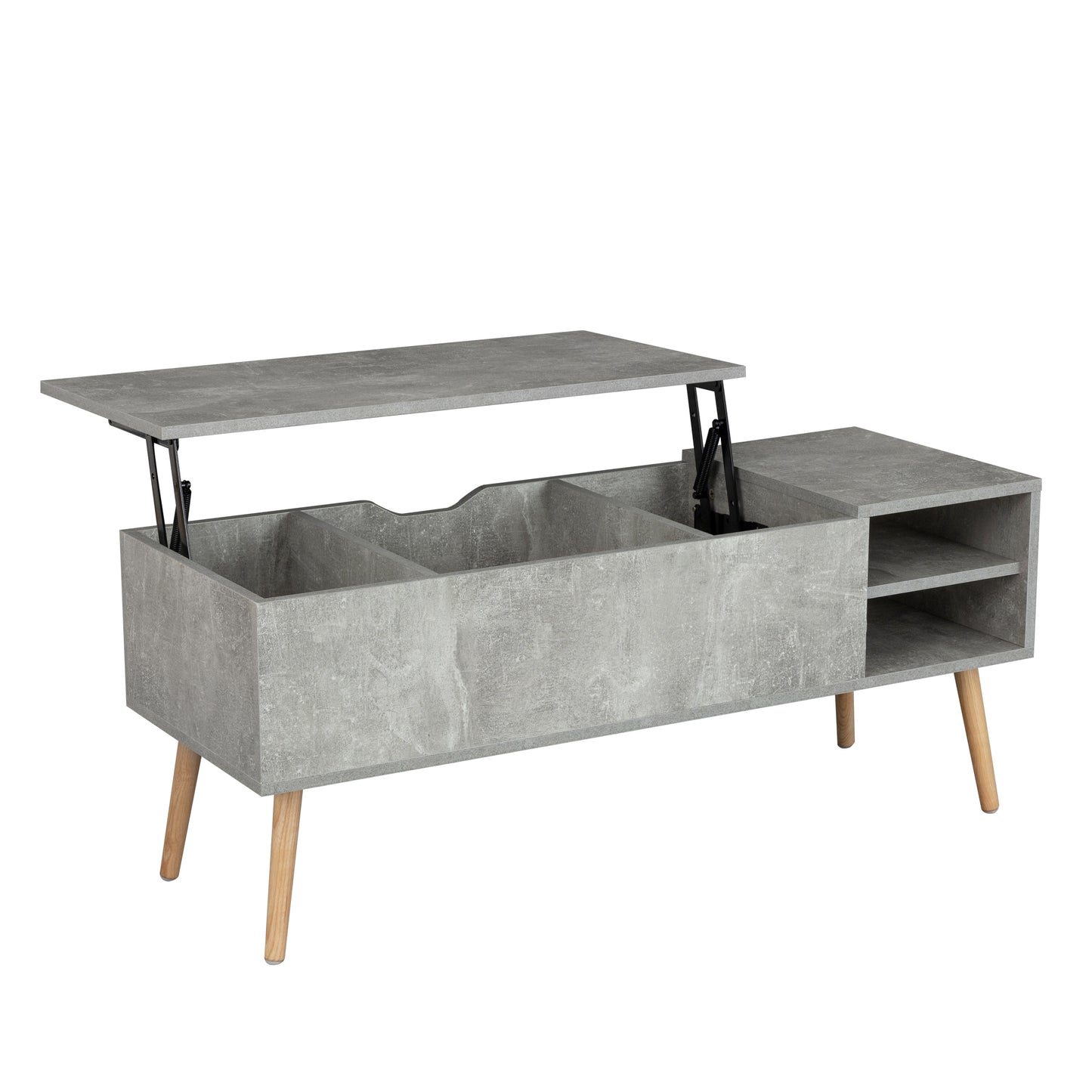 Solid wood legsCoffee Table,Accent Furniture Home Decor,Open Storage Shelf,Storage Coffee Table with Hidden Compartment and Adjustable Storage Shelf,LiftTabletopDiningTable for Living room Light Gray