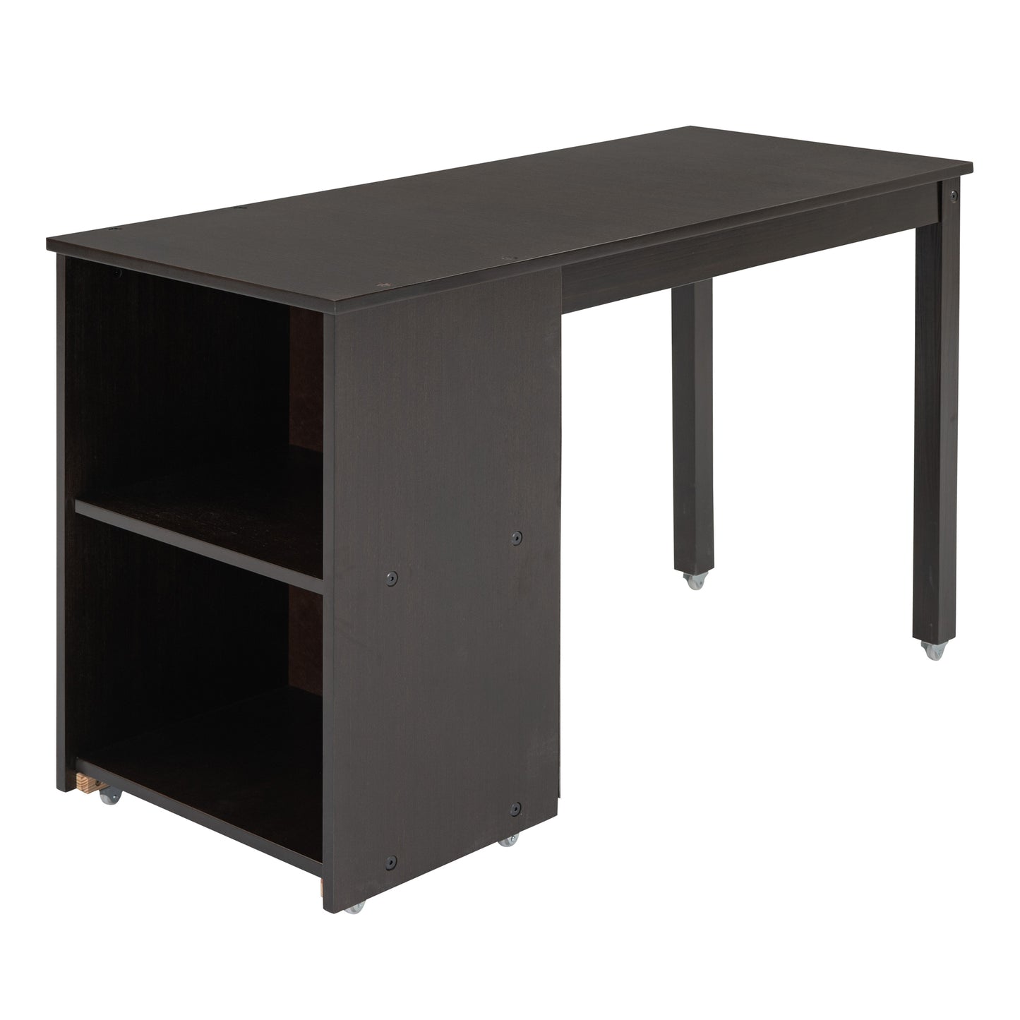 Twin Size Loft Bed with Rolling Cabinet, Shelf and Tent - Espresso