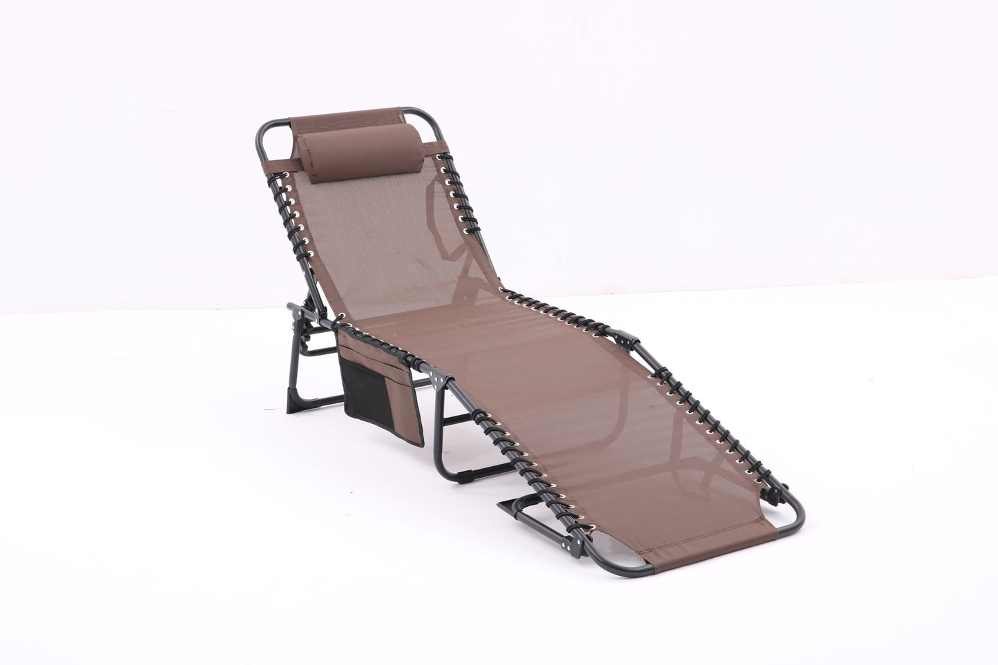 Folding Textilene Waterproof Patio Chaise Lounge Chair,Outdoor Adjustable and Reclining Tanning Chair with Pillow and Side Pocket for Lawn,Beach,Pool,Portable Camping and Sunbathing(2 Pieces,Coffee)