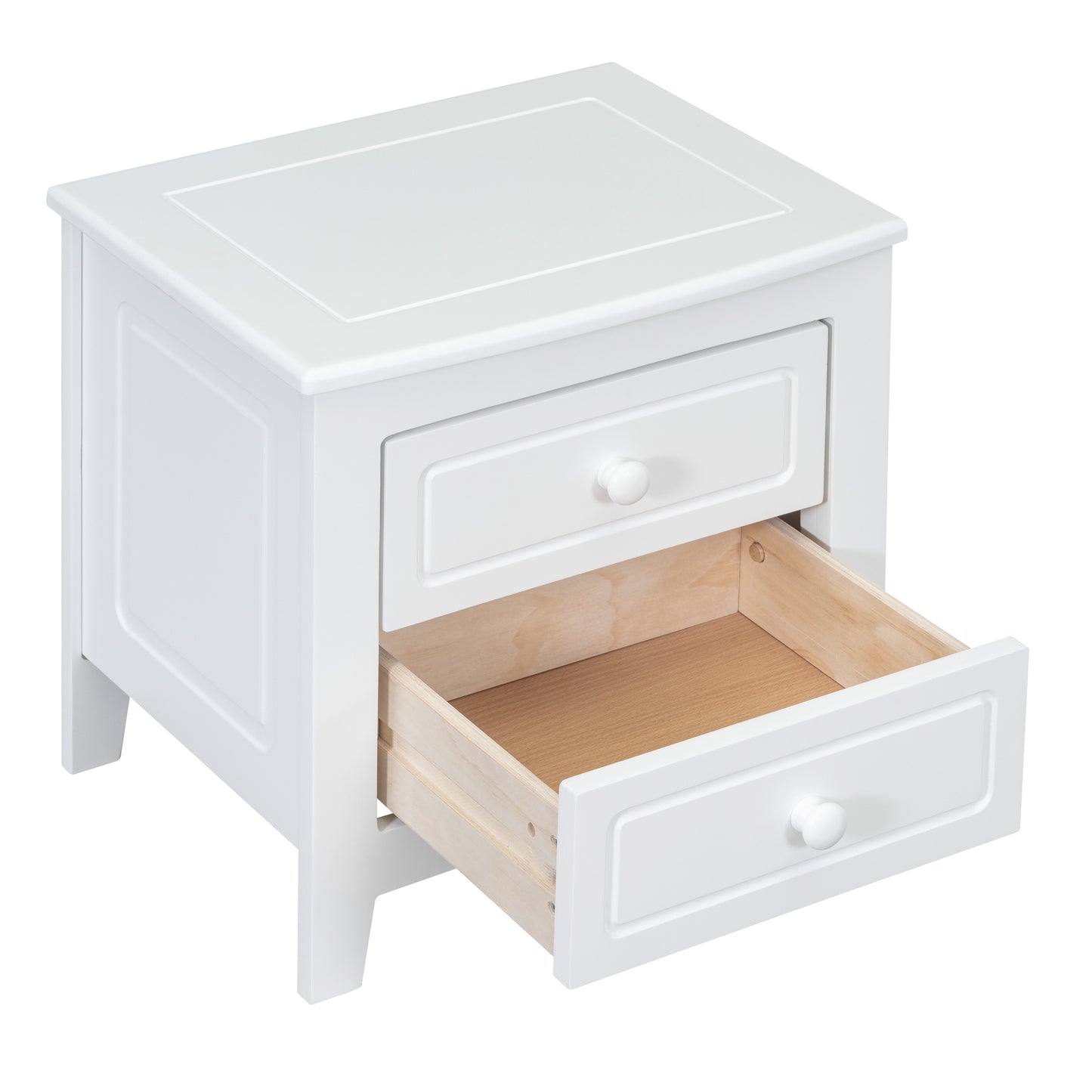 3-Pieces Bedroom Sets,Queen Size Wood Platform Bed and Two Nightstands-White