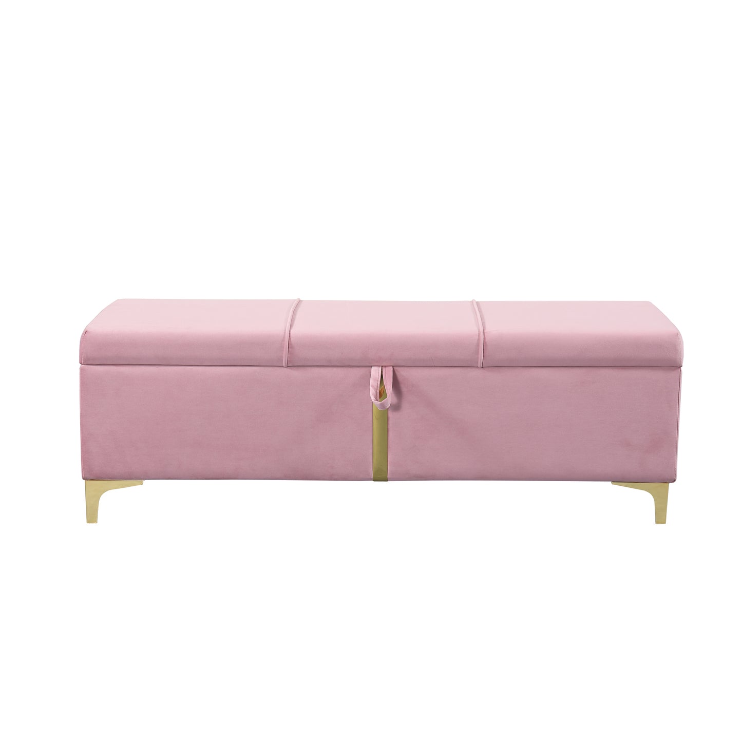2-Pieces Bedroom Sets,Queen Size Upholstered Platform Bed with Hydraulic Storage System,Storage Ottoman with Metal Legs,Pink